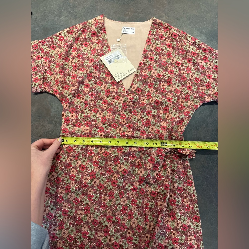 Frank & Oak Pink Floral Wrap Dress with Cream Accents XS - Picture 5 of 12